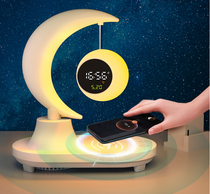 Bluetooth alarm clock speaker Bedside atmosphere night light supports mobile phone wireless charging multi-functional eye protection reading light