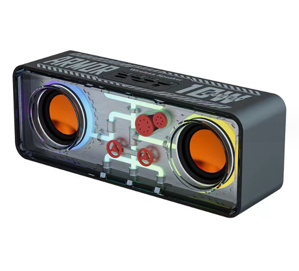 Dual speaker transparent Mecha wireless Bluetooth speaker dazzling light small steel cannon