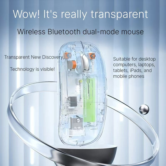 Desktop computer, laptop, office games, wireless Bluetooth charging, dual-mode crystal transparent version, silent mouse