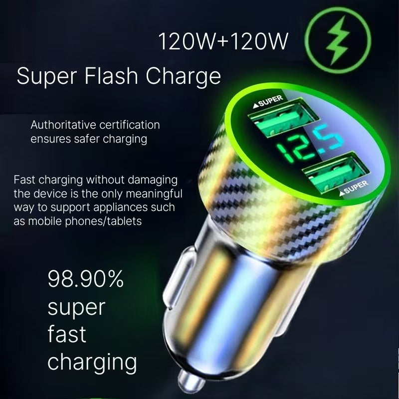 Dual port car phone charger, super fast charging, Apple Android car, one to two cigarette lighter, flash charging head