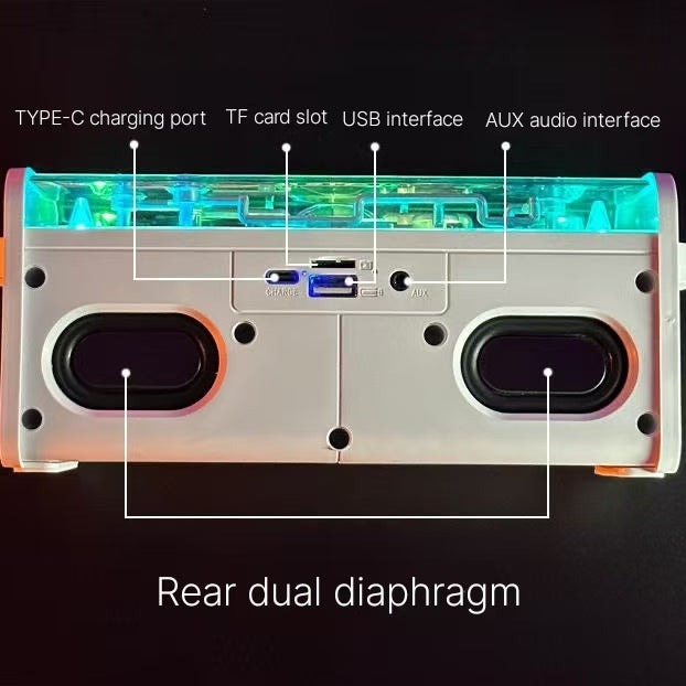 Cool mecha Bluetooth transparent speaker wireless speaker dual diaphragm subwoofer home desktop computer audio volume