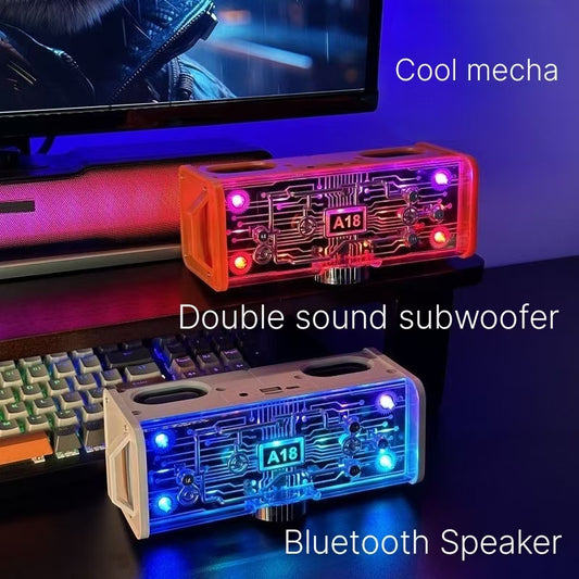 Cool mecha Bluetooth transparent speaker wireless speaker dual diaphragm subwoofer home desktop computer audio volume