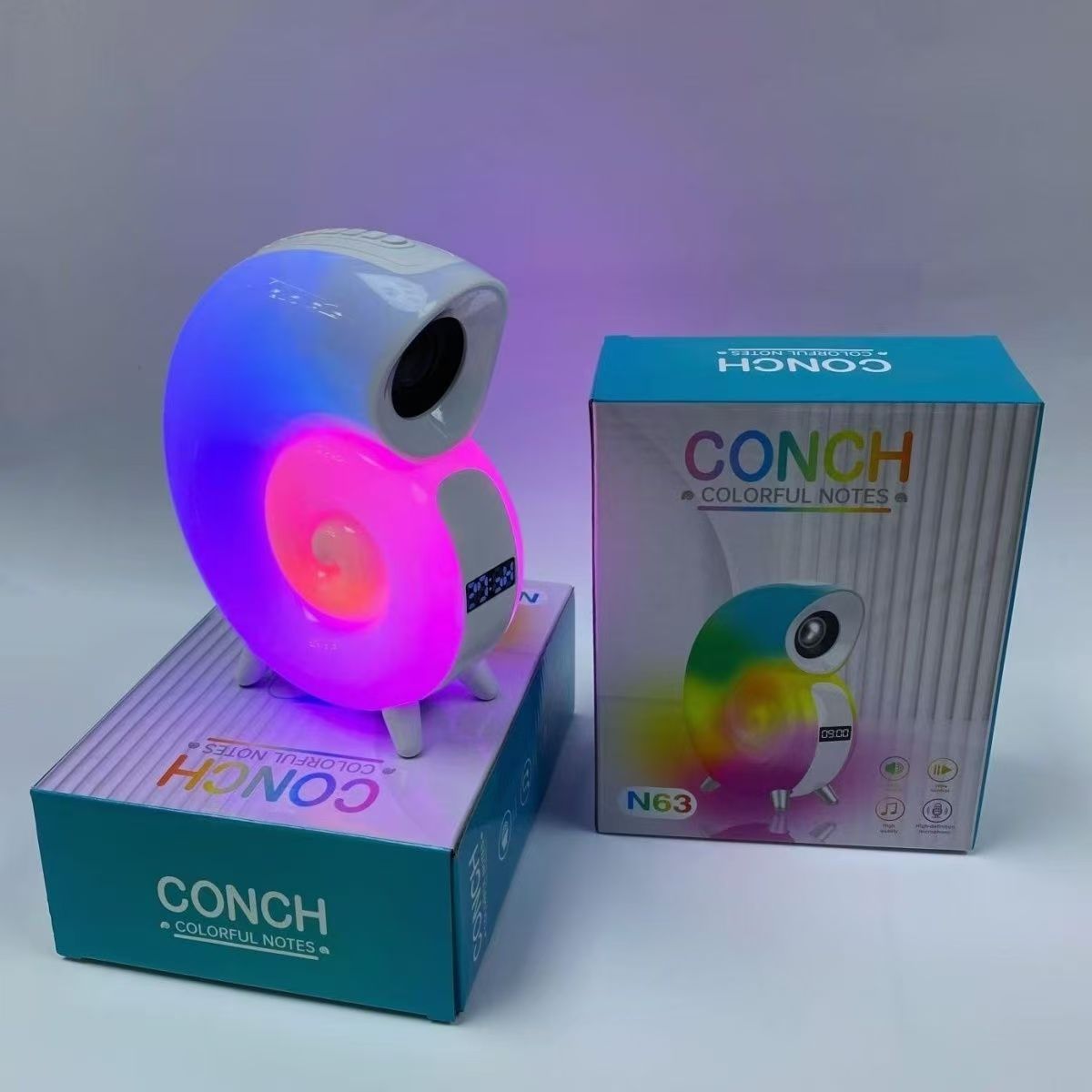 Mobile speaker, wireless conch charging, Bluetooth smart speaker, colorful atmosphere, colorful alarm clock, Bluetooth speaker