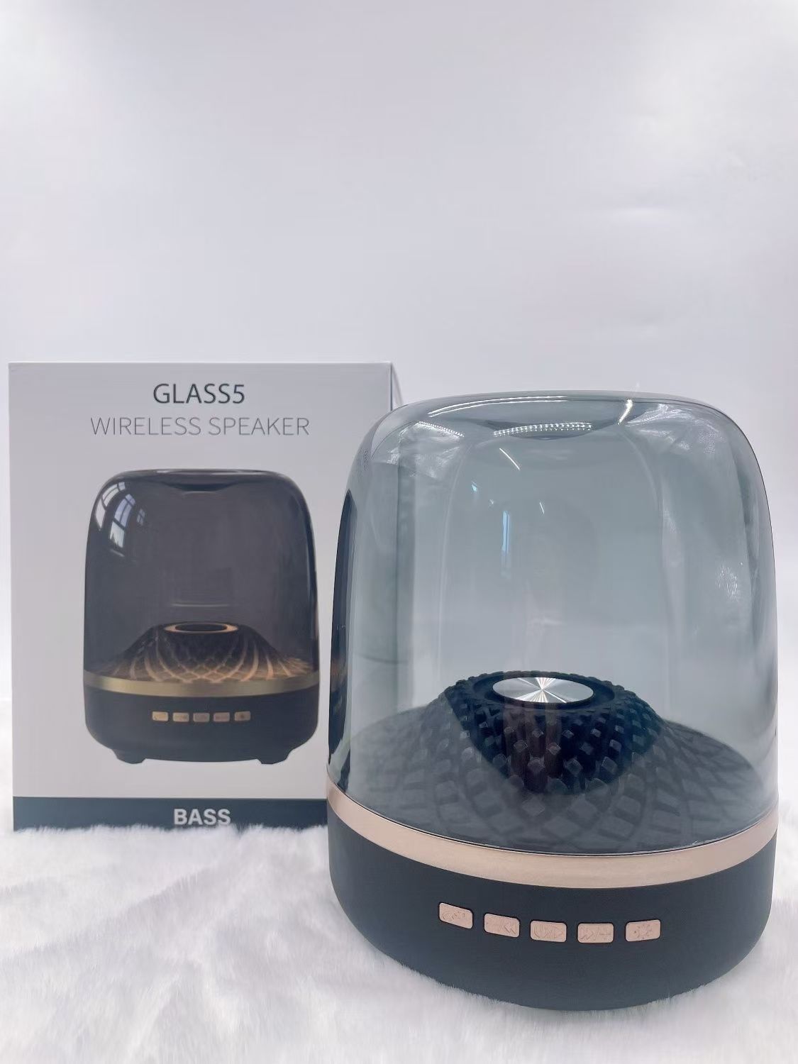 Glass 4th generation Bluetooth speaker, wireless subwoofer, Black Gold Classic Bluetooth digital dormitory