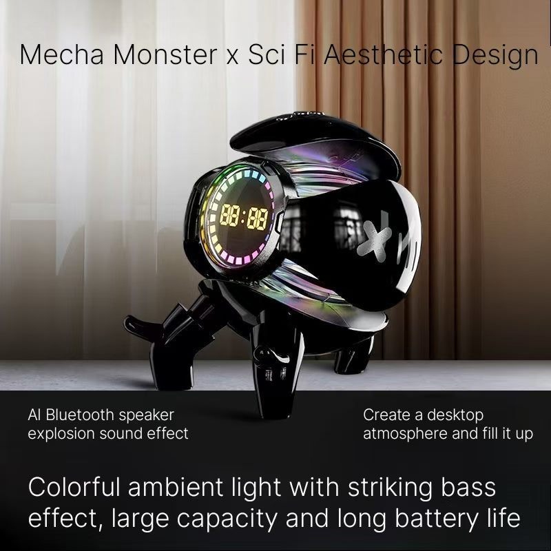 Mech Monster AI Intelligent Cool Bluetooth Audio Clock Alarm Clock High Quality Desktop Clock Ornament