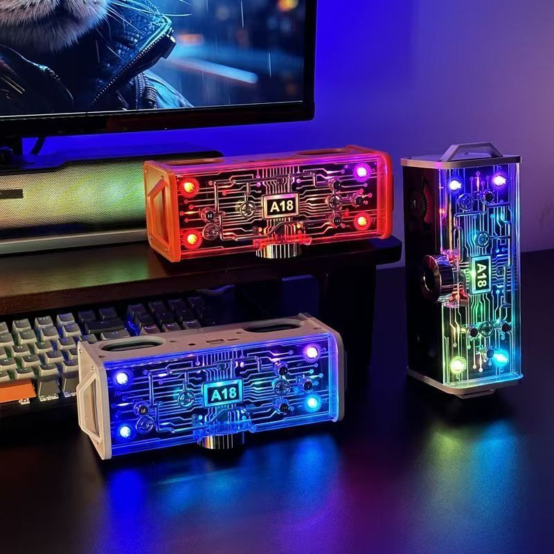 Cool mecha Bluetooth transparent speaker wireless speaker dual diaphragm subwoofer home desktop computer audio volume