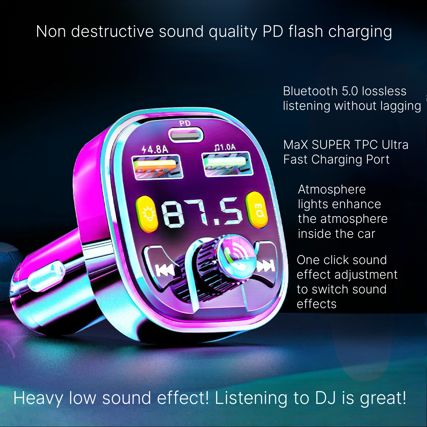 Car MP3 player without noise, car Bluetooth receiver, mobile navigation call, car charger, fast charging