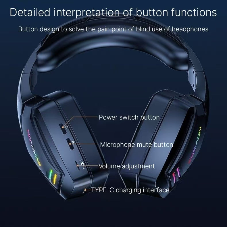 Wireless 2.4G Bluetooth dual-mode gaming headset with RGB lighting, computer and mobile phone for esports, chicken eating headset with microphone