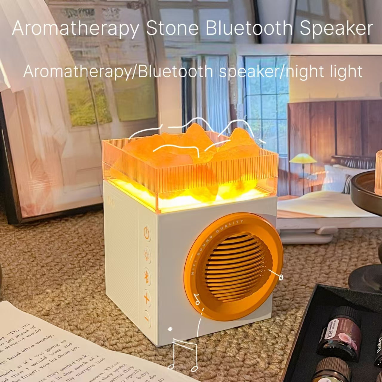 Crystal Stone Aromatherapy Bluetooth Speaker Indoor Atmosphere Night Light Niche High Beauty Speaker Gift for Girls