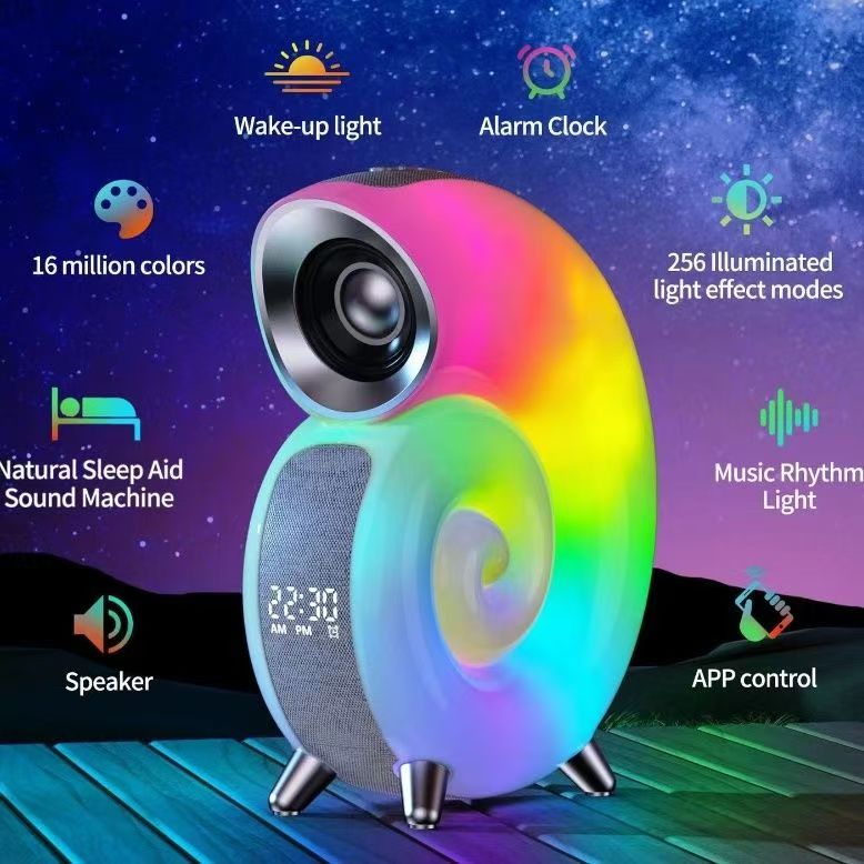 Mobile speaker, wireless conch charging, Bluetooth smart speaker, colorful atmosphere, colorful alarm clock, Bluetooth speaker