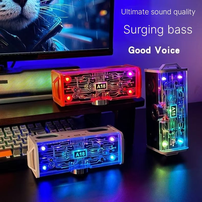 Cool mecha Bluetooth transparent speaker wireless speaker dual diaphragm subwoofer home desktop computer audio volume