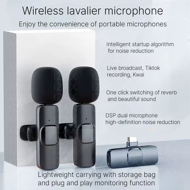 Wireless lavalier microphone, one to two, for live streaming, video recording, Android, Apple, Little Bee, internet celebrity, dedicated microphone