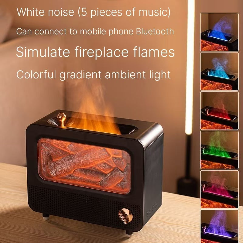 Bluetooth Speaker Retro Flame Aromatherapy Machine 3D Simulation Fireplace High Quality Living Room Bedroom Desktop Air Humidifier