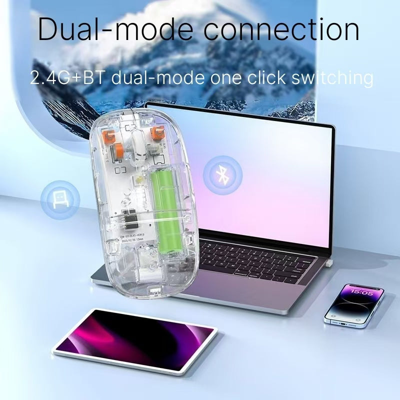 Desktop computer, laptop, office games, wireless Bluetooth charging, dual-mode crystal transparent version, silent mouse