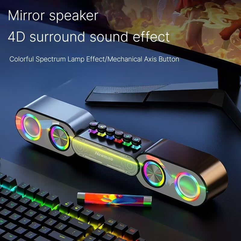 Desktop computer audio mirror Bluetooth speaker, home desktop subwoofer, e-sports game, cool RGB lighting effect