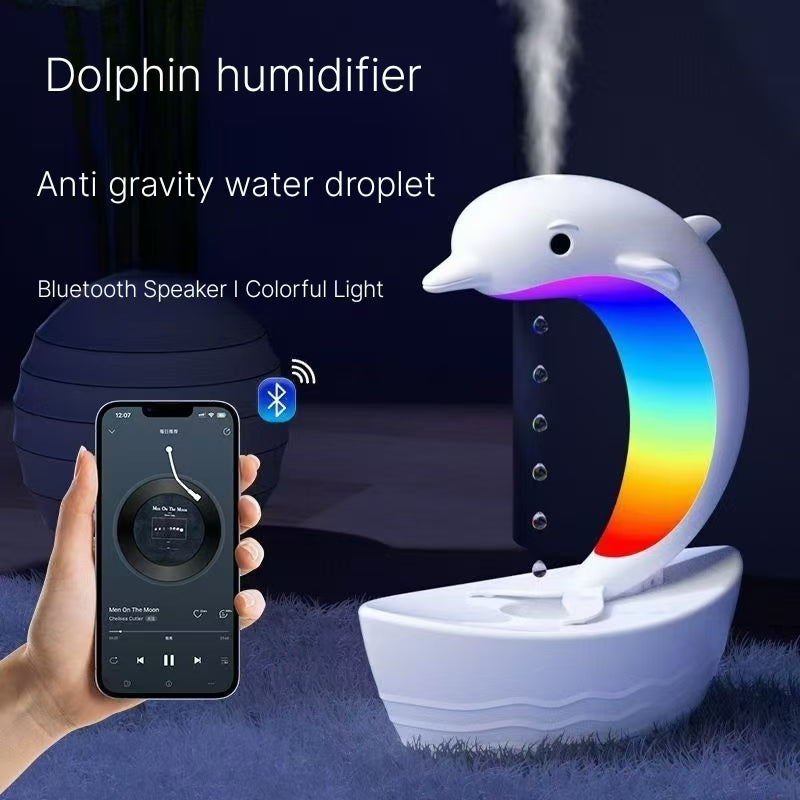 2024 New Dolphin Anti gravity Humidifier Bedroom Home Quiet Water Drops Backflow Bluetooth Colorful spray Atmosphere