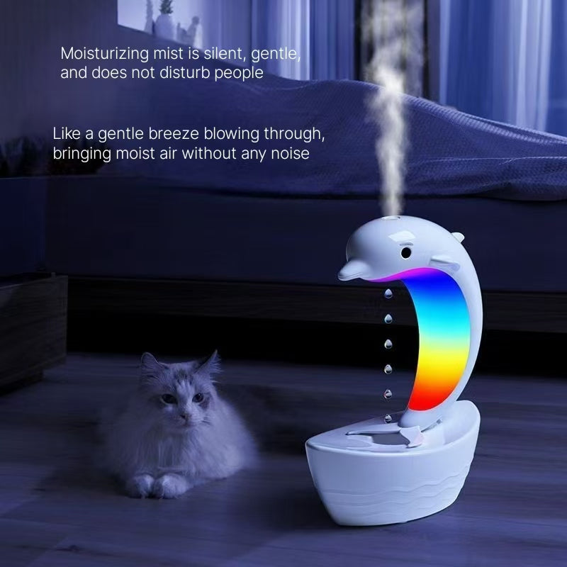 2024 New Dolphin Anti gravity Humidifier Bedroom Home Quiet Water Drops Backflow Bluetooth Colorful spray Atmosphere