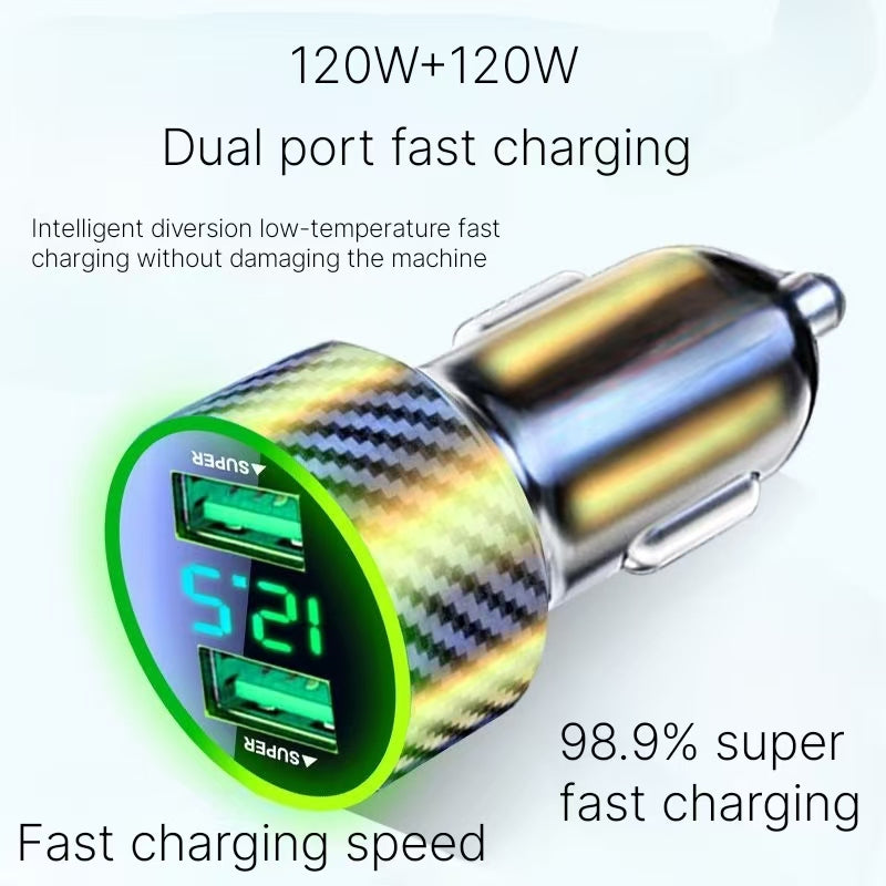 Dual port car phone charger, super fast charging, Apple Android car, one to two cigarette lighter, flash charging head