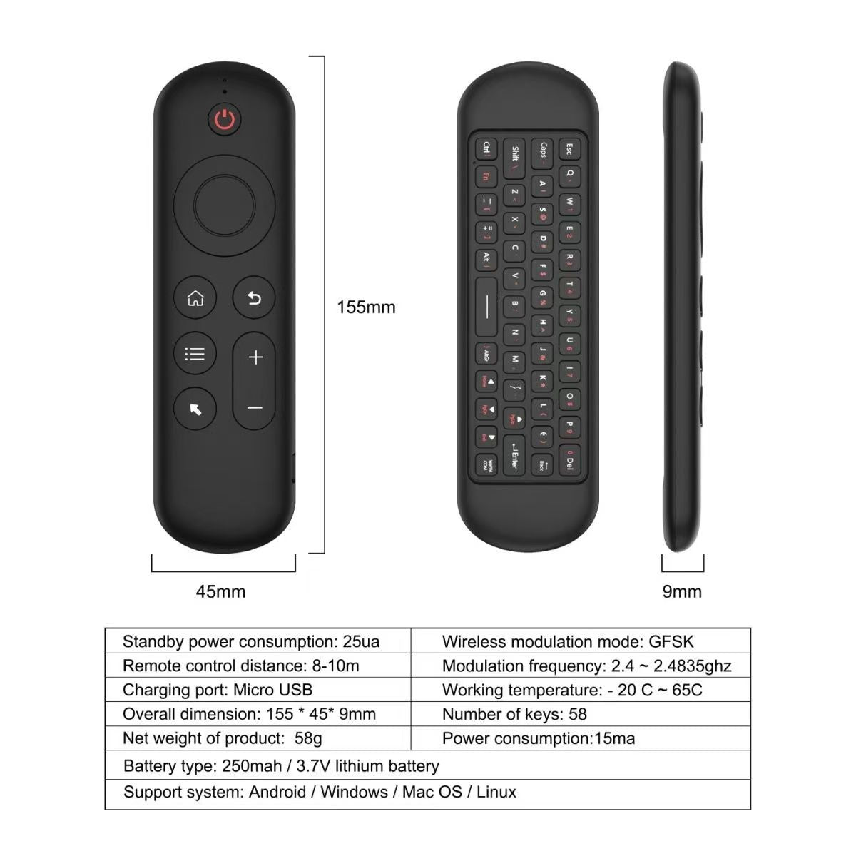 TV remote control 7-color gyroscope wireless handheld mini motion sensing mouse keyboard remote control